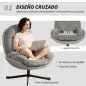 Butaca de Salón Giratoria Moderna Tapizada en Chenilla y Cuero PU con Asiento Ancho Base de Cruz Sillón Relax Gris