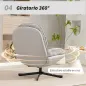 Butaca de Salón Giratoria Moderna Tapizada en Chenilla y Cuero PU con Asiento Ancho Base de Cruz Sillón Relax Gris