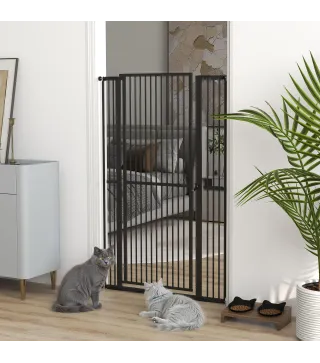 Barrera para Perros Extra Alta con Ancho Ajustable 77-104 cm Puerta para Perros con Extensiones y Puerta de Paso Negro