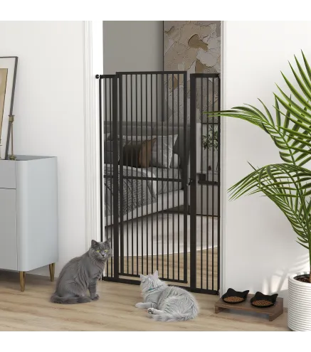 Barrera para Perros Extra Alta con Ancho Ajustable 77-104 cm Puerta para Perros con Extensiones y Puerta de Paso Negro
