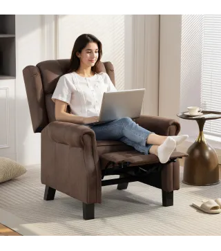 Sillón Relax Reclinable Manual hasta 155º Apertura Push con Reposapiés Respaldo Alto Acolchado Grueso Marrón