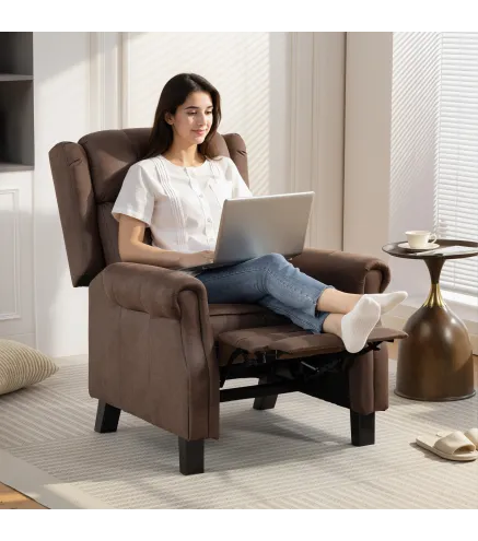 Sillón Relax Reclinable Manual hasta 155º Apertura Push con Reposapiés Respaldo Alto Acolchado Grueso Marrón