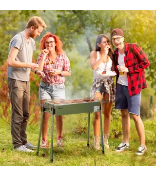 Barbacoa de Carbón con 2 Parrillas de Acero Inoxidable Barbacoa Portátil con 2 Especieros para Camping 94x39x70 cm Verde