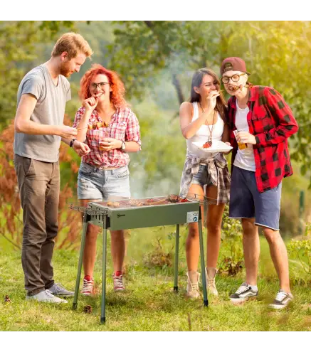 Barbacoa de Carbón con 2 Parrillas de Acero Inoxidable Barbacoa Portátil con 2 Especieros para Camping 94x39x70 cm Verde