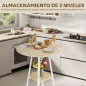 Mesa Alta Cocina Redonda con Estante de Almacenamiento Moderna para 2 Personas 55x55x95 cm Madera Natural y Blanco