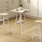 Mesa Alta Cocina Cuadrada con Estante para 2 Personas Patas de Metal 55x55x95 cm Madera Natural y Blanco
