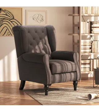 Sillón de Salón con Reposacabezas y Patas de Madera Butaca Carga 160 kg para Dormitorio Oficina Sala de Estar Marrón