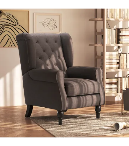 Sillón de Salón con Reposacabezas y Patas de Madera Butaca Carga 160 kg para Dormitorio Oficina Sala de Estar Marrón