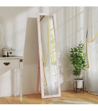 Espejo de Cuerpo Entero 157x37 cm con Marco de MDF Espejo de Pie Inclinado o Colgante Rosa Perla Claro