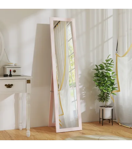 Espejo de Cuerpo Entero 157x37 cm con Marco de MDF Espejo de Pie Inclinado o Colgante Rosa Perla Claro