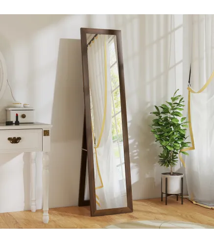 Espejo de Cuerpo Entero 157x37 cm con Marco de MDF Espejo de Pie Inclinado o Colgante Madera Nogal