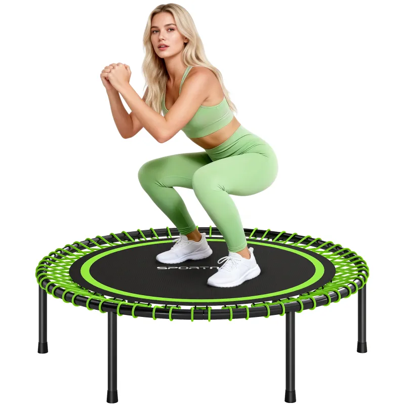 Cama Elástica Fitness Ø114 cm con Marco de Acero Reforzado para Entrenamiento Piernas Cuerpo Verde y Negro