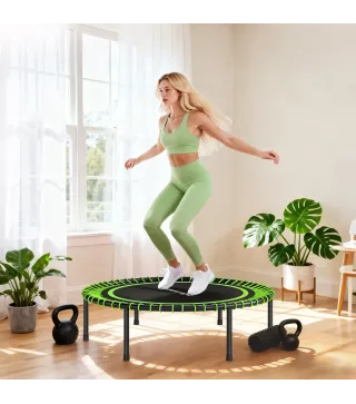 Cama Elástica Fitness Ø114 cm con Marco de Acero Reforzado para Entrenamiento Piernas Cuerpo Verde y Negro