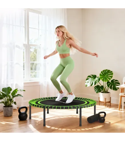 Cama Elástica Fitness Ø114 cm con Marco de Acero Reforzado para Entrenamiento Piernas Cuerpo Verde y Negro