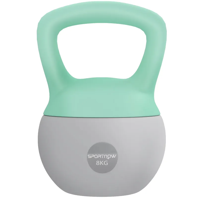Pesa Rusa 8 kg Kettlebell Relleno de Arena Metálica Mango Antideslizante para Casa 19x19x28 cm Verde y Gris