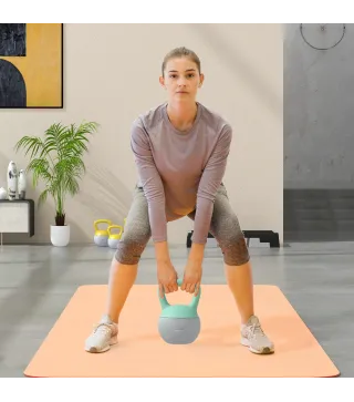 Pesa Rusa 8 kg Kettlebell Relleno de Arena Metálica Mango Antideslizante para Casa 19x19x28 cm Verde y Gris