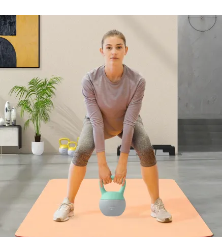 Pesa Rusa 8 kg Kettlebell Relleno de Arena Metálica Mango Antideslizante para Casa 19x19x28 cm Verde y Gris