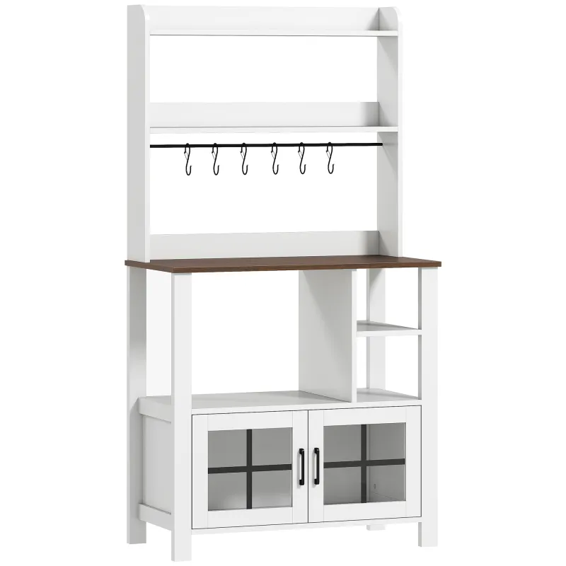 Alacena de Cocina con 6 Ganchos para Tazas 2 Puertas de Vidrio Estantes Abiertos 80x40x152 cm Blanco