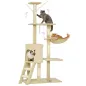 Árbol Rascador para Gatos Altura 134 cm con 6 Postes 3 Plataformas Cueva Hamaca Escalera 4 Juguetes Colgantes Beige
