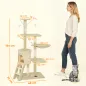 Árbol Rascador para Gatos Altura 134 cm con 6 Postes 3 Plataformas Cueva Hamaca Escalera 4 Juguetes Colgantes Beige