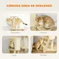 Árbol Rascador para Gatos Altura 134 cm con 6 Postes 3 Plataformas Cueva Hamaca Escalera 4 Juguetes Colgantes Beige