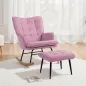 Silla Mecedora con Reposapiés con Cojín Acolchado Reposabrazos Respaldo Alto Patas de Madera Carga 130 kg Rosa