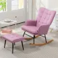 Silla Mecedora con Reposapiés con Cojín Acolchado Reposabrazos Respaldo Alto Patas de Madera Carga 130 kg Rosa