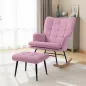 Silla Mecedora con Reposapiés con Cojín Acolchado Reposabrazos Respaldo Alto Patas de Madera Carga 130 kg Rosa