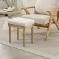 Reposapiés Salón Estilo Rústico Tapizado en Lino Sintético con Madera Maciza Patas Talladas Asiento Acolchado Beige