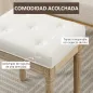 Reposapiés Salón Estilo Rústico Tapizado en Lino Sintético con Madera Maciza Patas Talladas Asiento Acolchado Beige