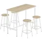 Set de Mesa de Bar y 4 Taburetes Estilo Industrial Marco de Metal para Cocina Salón Natural y Blanco