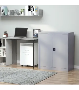 Armario Archivador Metálico con 2 Puertas Cerradura Estante Ajustable para Sala de Estar Estudio 80x40x92,5 cm Gris