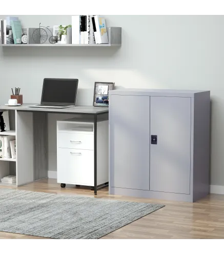 Armario Archivador Metálico con 2 Puertas Cerradura Estante Ajustable para Sala de Estar Estudio 80x40x92,5 cm Gris