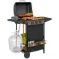 Barbacoa de Gas con 3 Quemadores Quemador Lateral Tapa con Termómetro Parrilla y Mesa Lateral Ruedas 108x54x97 cm Negro Barbacoa de Gas con 3 Quemadores Quemador Lateral Tapa con Termómetro Parrilla y Mesa Lateral Ruedas 108x54x97 cm Negro