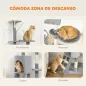Árbol Rascador para Gatos Altura 134 cm con 6 Postes 3 Plataformas Cueva Hamaca Escalera 4 Juguetes Colgantes Gris