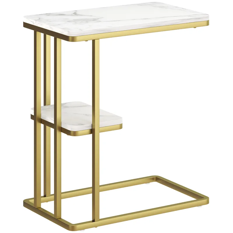 Mesa Auxiliar Estructura en C Estrecha con Estante Mesita de Noche Moderna 50x30x57,5 cm Blanco Efecto Mármol Mesa Auxiliar Estructura en C Estrecha con Estante Mesita de Noche Moderna 50x30x57,5 cm Blanco Efecto Mármol