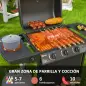 Barbacoa de Gas con 3 Quemadores Quemador Lateral Tapa con Termómetro Parrilla y Mesa Lateral Ruedas 108x54x97 cm Negro