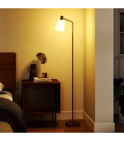 Lámpara de Pie LED Regulable con 3 Temperaturas de Color 3000K-6500K Pantalla Giratoria Bombilla E27 Blanco y Dorado