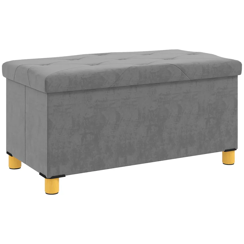 Banco Almacenaje Capacidad de 67 L 76x38x38 cm Tapizado en Terciopelo Carga 120 kg para Sala de Estar Dormitorio Gris