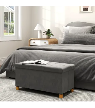 Banco Almacenaje Capacidad de 67 L 76x38x38 cm Tapizado en Terciopelo Carga 120 kg para Sala de Estar Dormitorio Gris