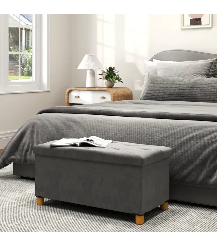 Banco Almacenaje Capacidad de 67 L 76x38x38 cm Tapizado en Terciopelo Carga 120 kg para Sala de Estar Dormitorio Gris