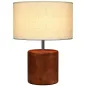 Lámpara de Mesa Rústica Lámpara de Mesita de Noche con Base de Madera Pantalla de Lino Interruptor Basculante Marrón