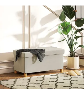 Banco Almacenaje Capacidad de 67 L 76x38x38 cm Tapizado en Terciopelo Carga 120 kg para Sala de Estar Dormitorio Crema