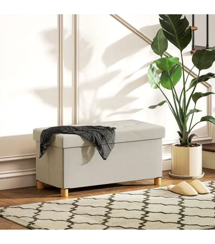 Banco Almacenaje Capacidad de 67 L 76x38x38 cm Tapizado en Terciopelo Carga 120 kg para Sala de Estar Dormitorio Crema