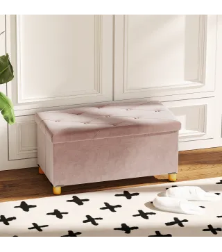 Banco Almacenaje Capacidad de 67 L 76x38x38 cm Tapizado en Terciopelo Carga 120 kg para Sala de Estar Dormitorio Rosa