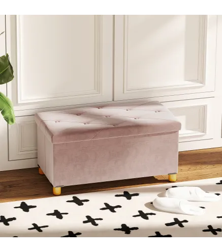 Banco Almacenaje Capacidad de 67 L 76x38x38 cm Tapizado en Terciopelo Carga 120 kg para Sala de Estar Dormitorio Rosa