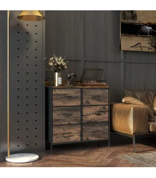 Cómoda con 6 Cajones Plegables Cajonera de Tela con Estructura de Acero Estilo Industrial 79x29x85 cm Marrón Rústico
