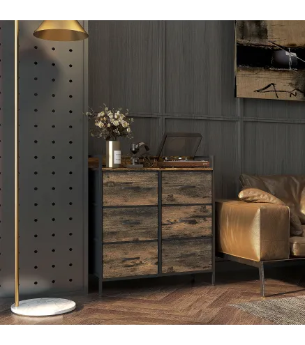 Cómoda con 6 Cajones Plegables Cajonera de Tela con Estructura de Acero Estilo Industrial 79x29x85 cm Marrón Rústico