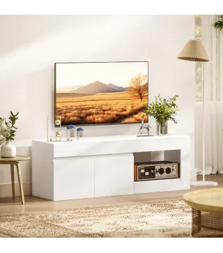 Mueble de TV Moderno para Salón con 2 Puertas Estante Abierto para Televisión 60 Pulgadas 140x40x48 cm Blanco