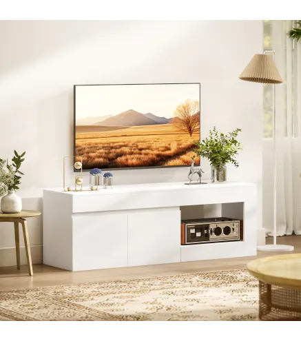 Mueble de TV Moderno para Salón con 2 Puertas Estante Abierto para Televisión 60 Pulgadas 140x40x48 cm Blanco